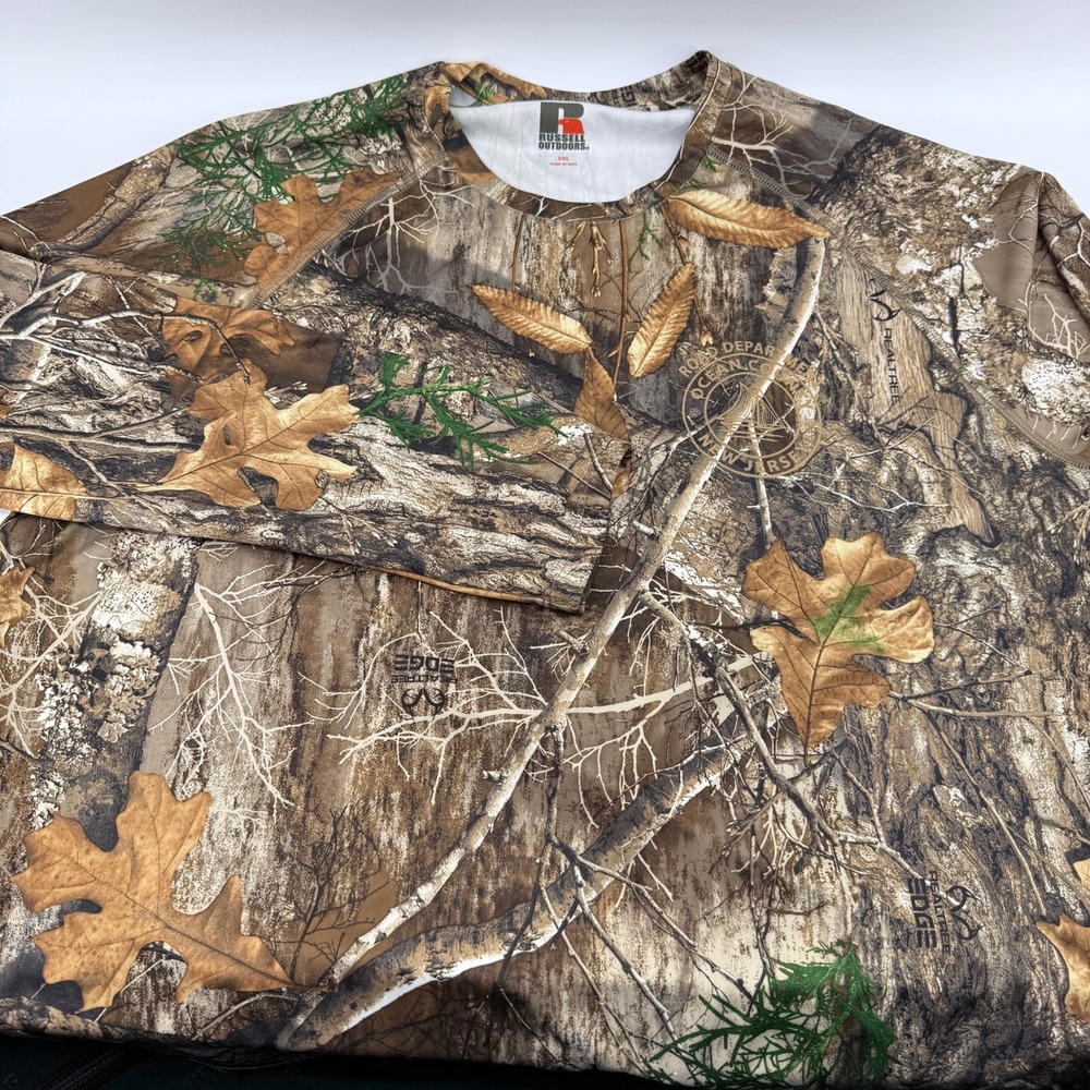 Russell Outdoors Realtree Edge Camo Shirt Mens 2XL Ocean County NJ Road Dept L/S